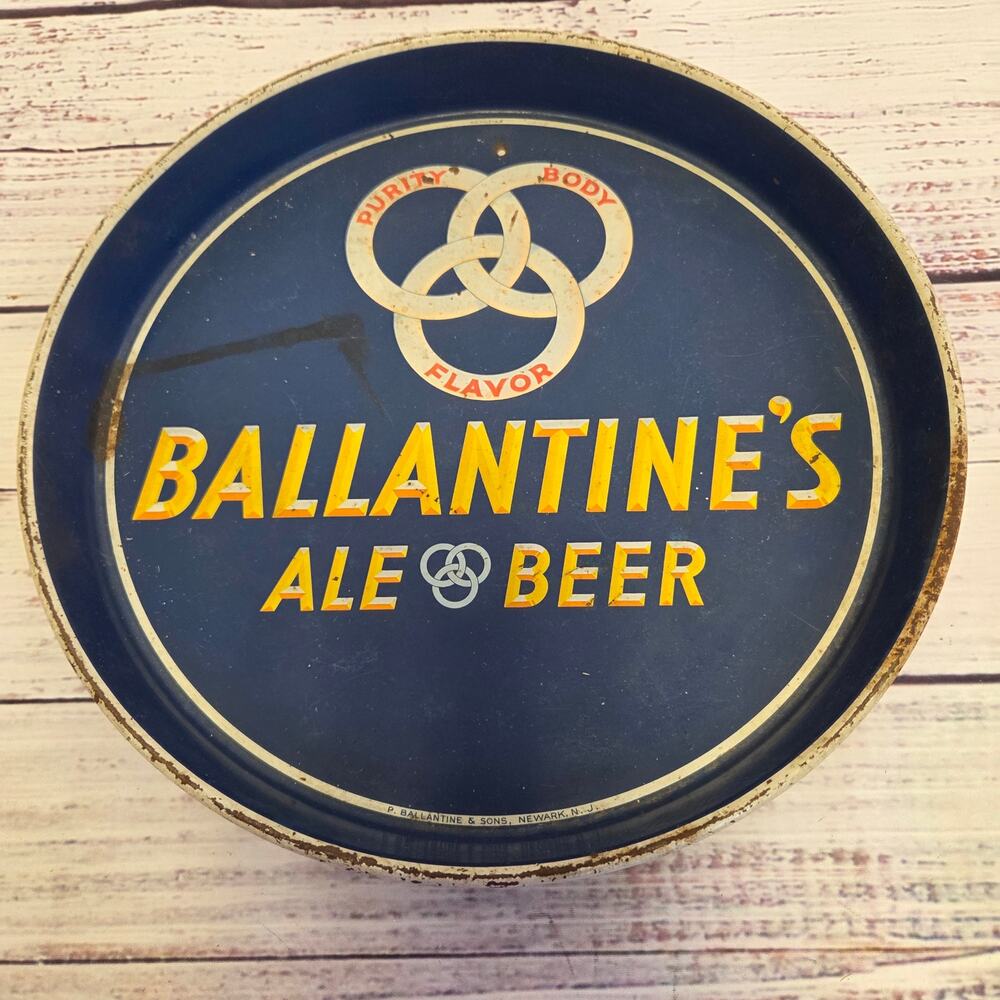 Vintage Ballantine's Ale Beer Round Metal Serving Tray Bar Advertising